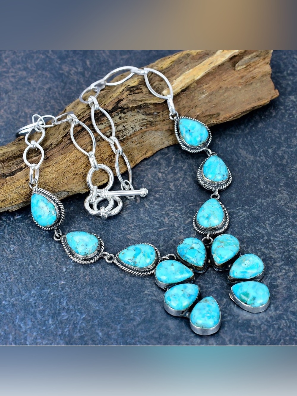 BlueTurquoise Naja Statement Necklace set in 925 Sterling Silver